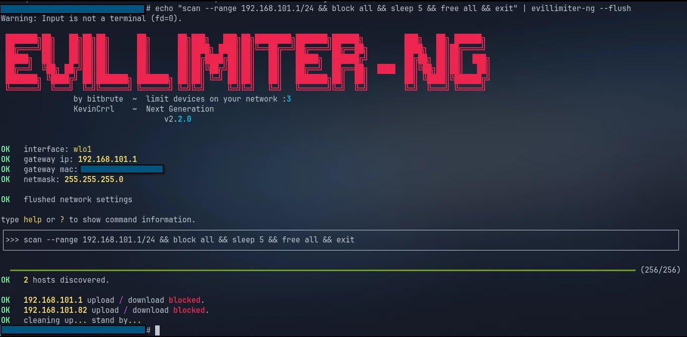 evillimiter-ng scan and hosts commands