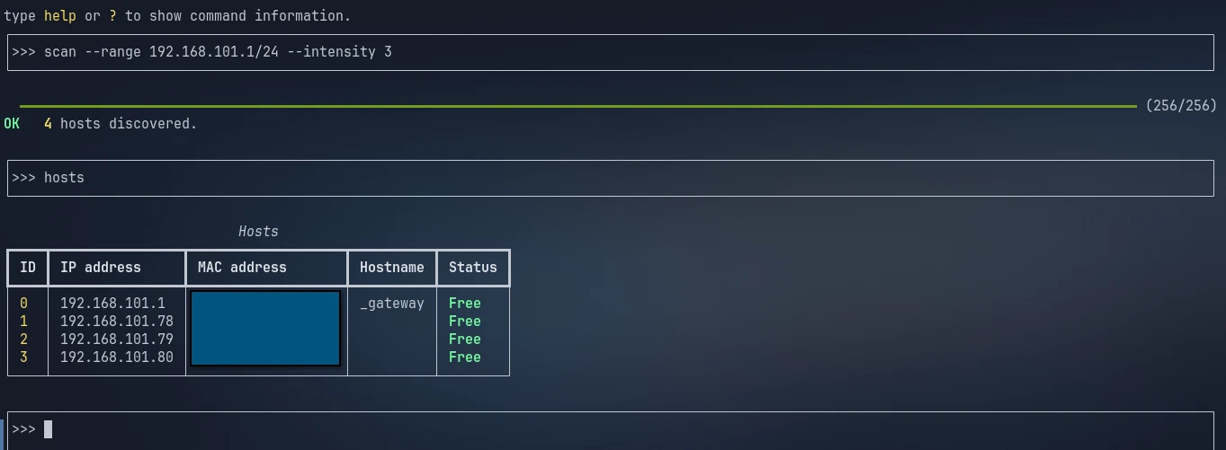 evillimiter-ng scan and hosts commands